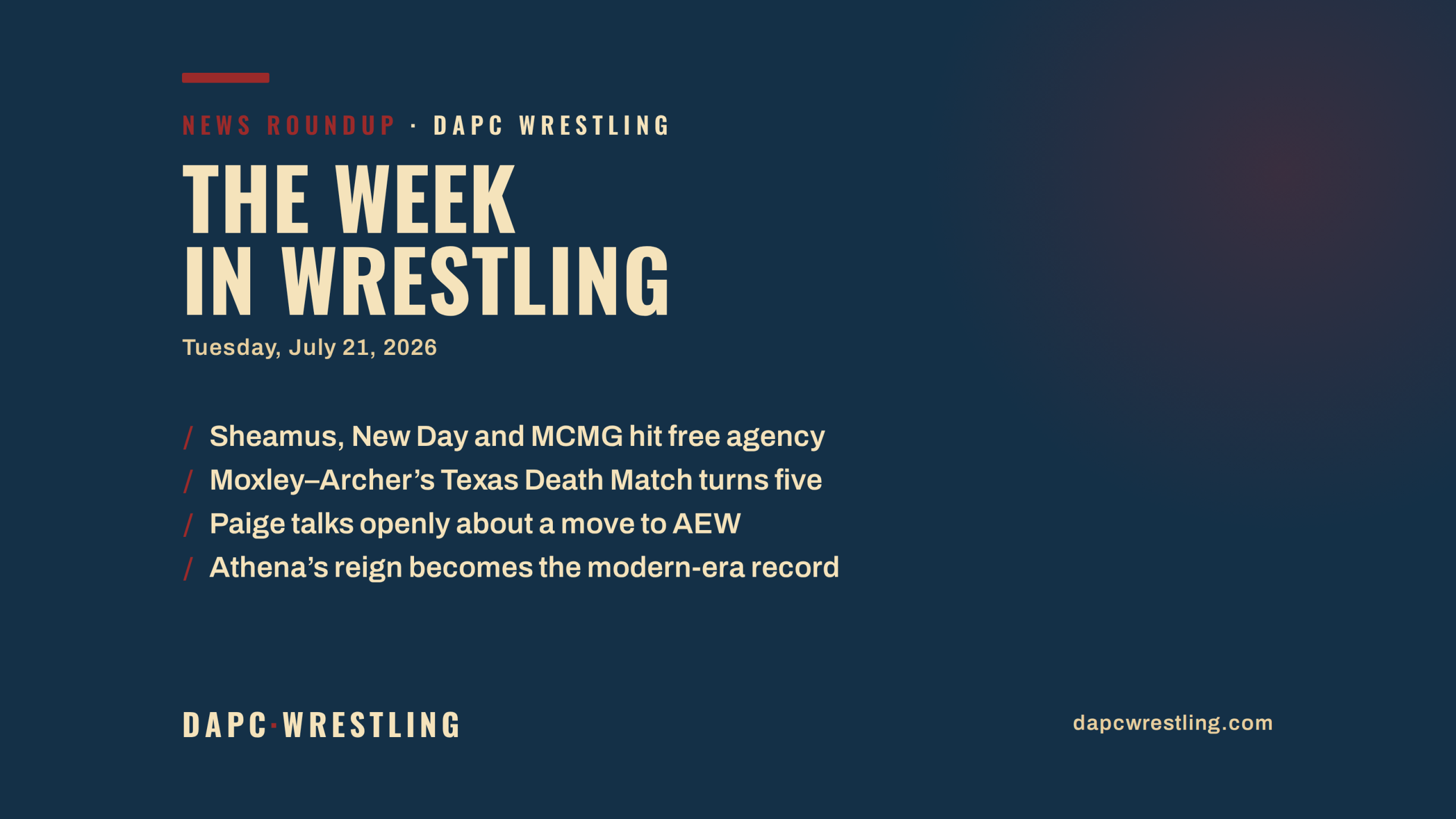 DAPC Wrestling branded card: The Week in Wrestling news roundup for Tuesday, July 21, 2026